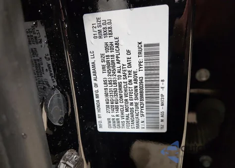 2021 Honda Ridgeline Black Edition из США, поврежденный, VIN 5FPYK3F89MB003943